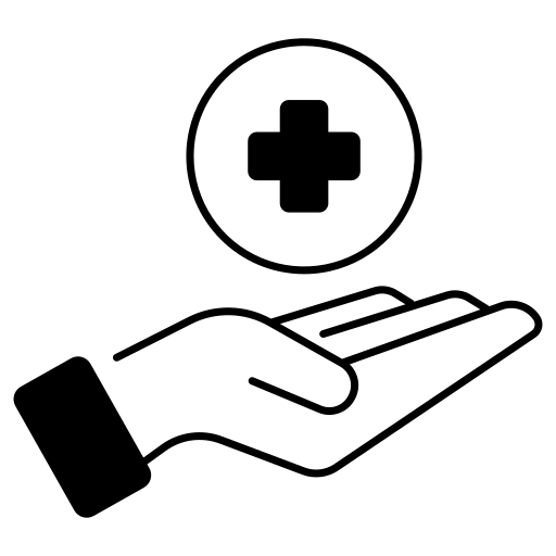 pictogramme d'une main et croix médicale